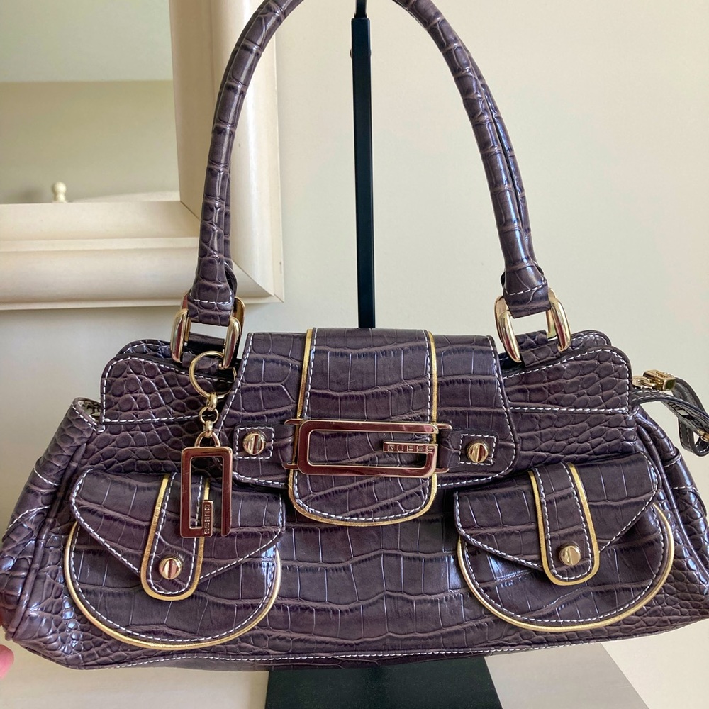 GUESS Taupe Croc Embossed Handbag